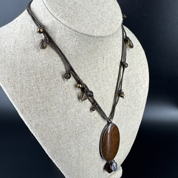 SILPADA Sterling Silver Soursop Leaf Pendant Waxed Cotton Cord Necklace N2100 - Picture 3 of 16